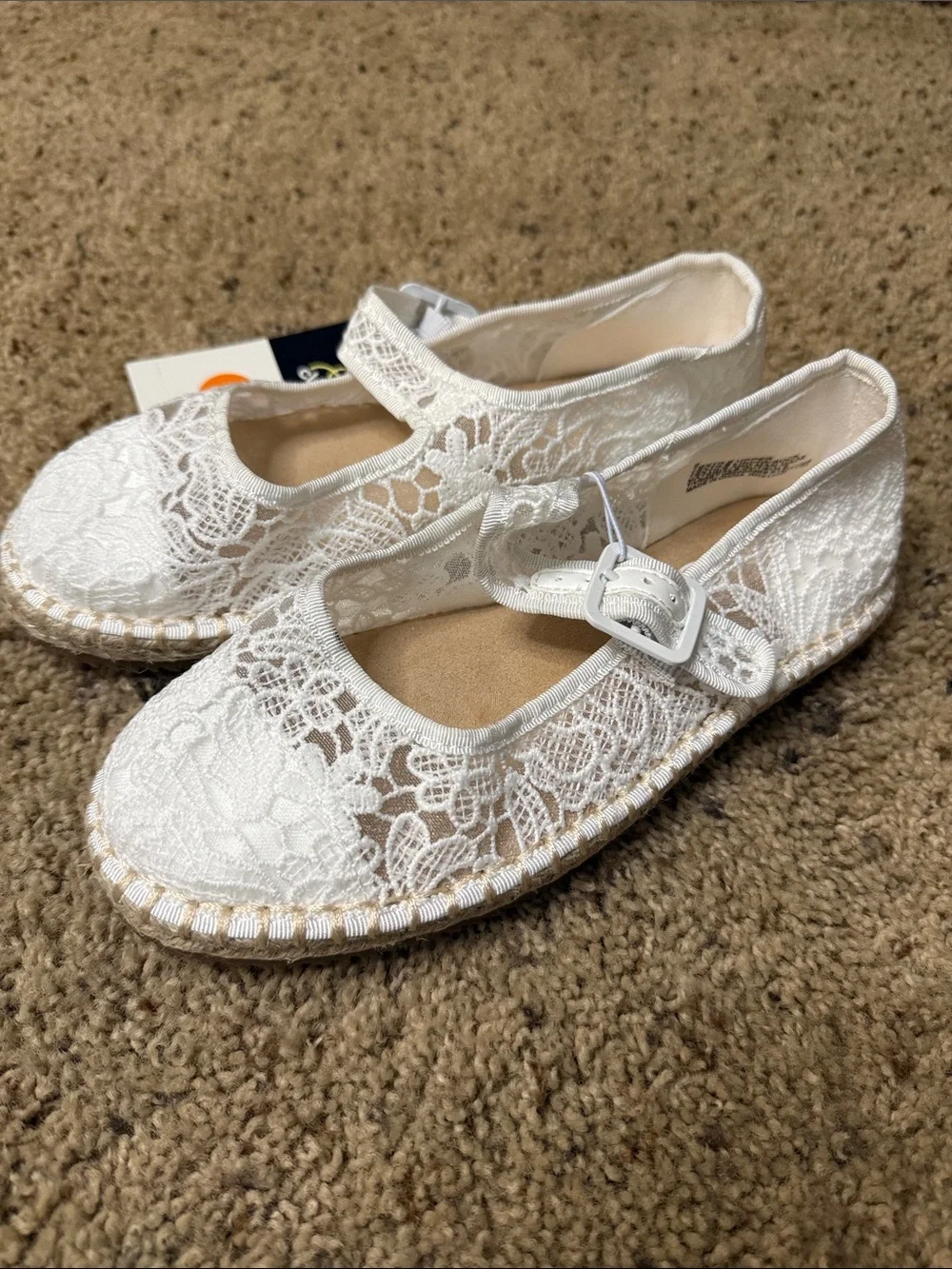 art class White Lace Mary Jane Espadrille Flats with Buckle